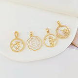 14K Copper Zirconium Mother Shell Camellia Pendant DIY Jewelry
