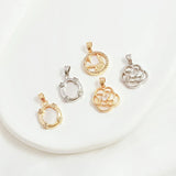 14K Copper Clad Rabbit Head Camellia Pendant DIY Jewelry Accessories