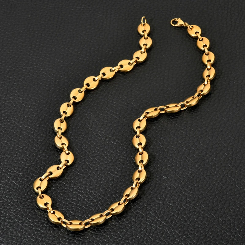 5MM Stainless Steel Coffee Bean Hip Hop Chain Pig Nose Punk Necklace