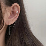Crystal Ear Cuff Clip Chain Tassel Earrings Silver Korea Jewelry