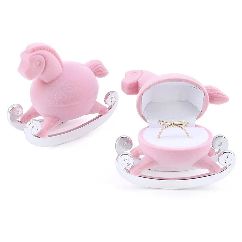 Pink Pony Velvet Jewelry Box for Rings Necklace