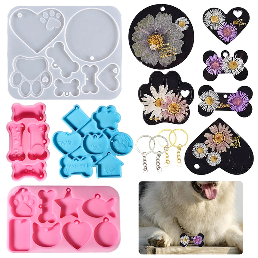 Dog Tag Bone Keychain Silicone Mould for DIY Epoxy Resin Crafts