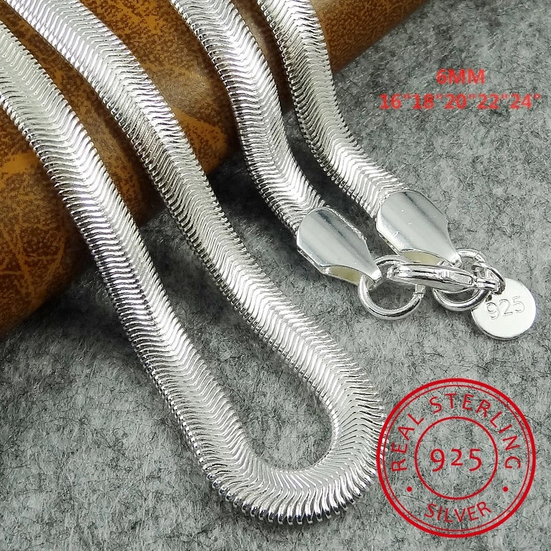925 Silver Smooth Snake Man Necklace Chain 16-24 Inch
