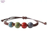 Ethnic Style Glaze Ceramic Beaded Dainty Bracelets Strand Bracelet Elastic Loves