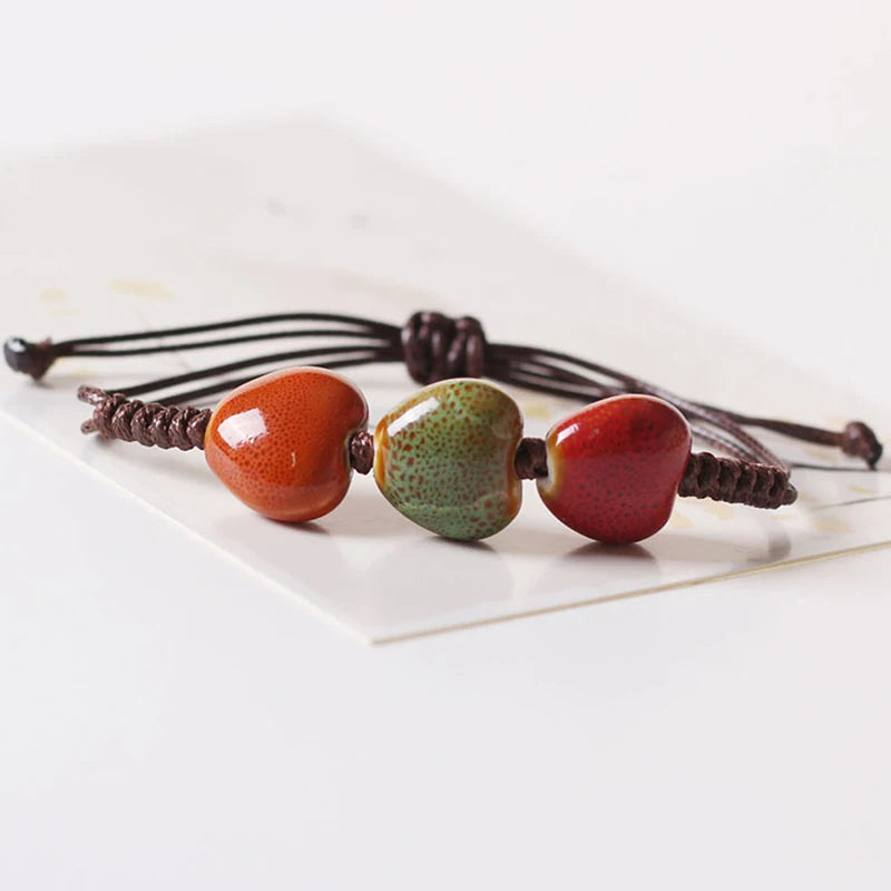 Ethnic Style Glaze Ceramic Beaded Dainty Bracelets Strand Bracelet Elastic Loves