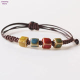 Ethnic Style Glaze Ceramic Beaded Dainty Bracelets Strand Bracelet Elastic Loves