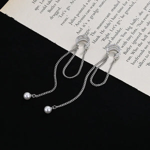 Pearl Clip On Earrings Women Silver Chain Earring Jewelry