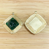 Matt Large Square & Green Resin Stone Charms Pendant for Necklace