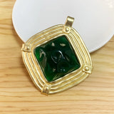 Matt Large Square & Green Resin Stone Charms Pendant for Necklace