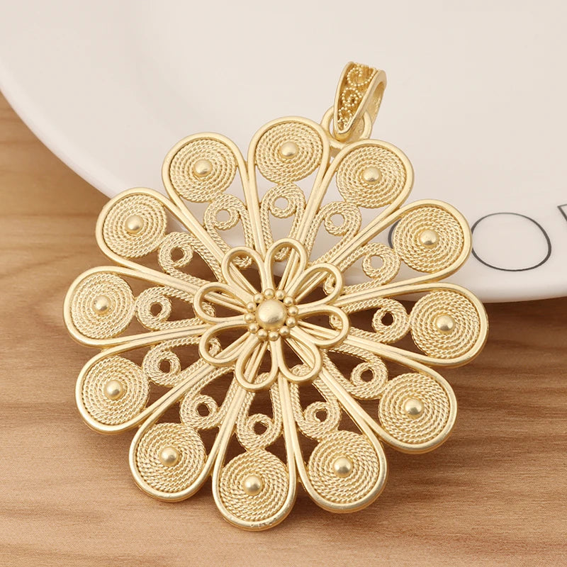Matte Large Flower Charms Pendants for DIY Necklace Making 60x60mm