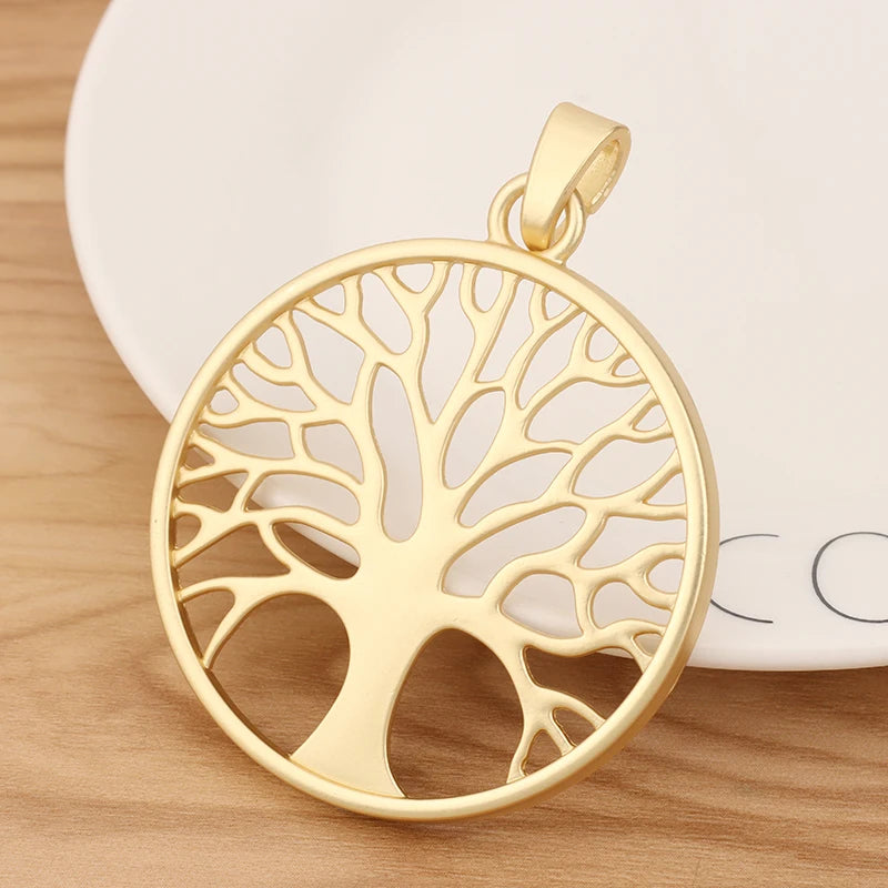 Matte Tree Life Charms Pendants for DIY Necklace Making 60x60mm