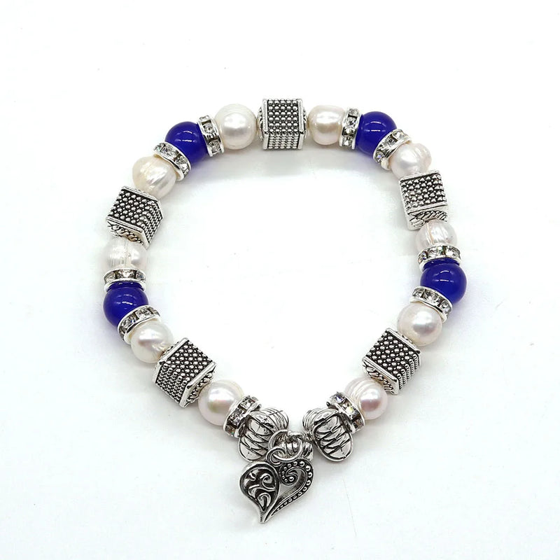 8-9mm Pearl 7mm Zinc Alloy Beads Bracelet Reiki Ladies DIY Amulet Lucky Bracelet