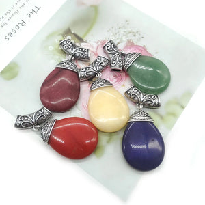 Natural Stone Drop Shape Pendant Vintage Women's Necklace