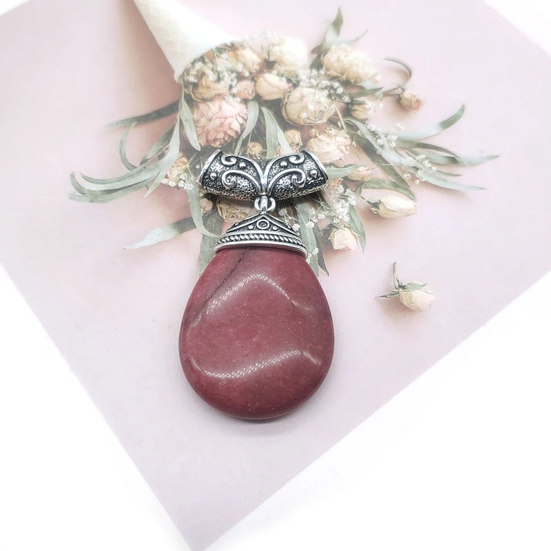 Natural Stone Drop Shape Pendant Vintage Women's Necklace