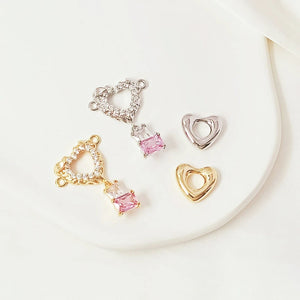 14K Copper Clad K Peach Heart Zircon Double Hang DIY Jewelry Materials