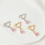 14K Copper Clad K Peach Heart Zircon Double Hang DIY Jewelry Materials