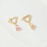 14K Copper Clad K Peach Heart Zircon Double Hang DIY Jewelry Materials