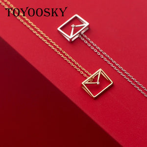 925 Silver Hollow Envelope Necklace for Women