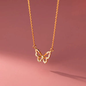 925 Sterling Silver Crystal Butterfly Pendant Necklace for Women