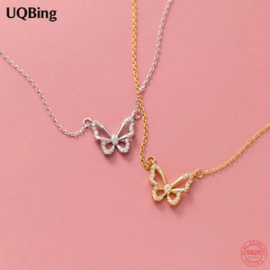 925 Sterling Silver Crystal Butterfly Pendant Necklace for Women