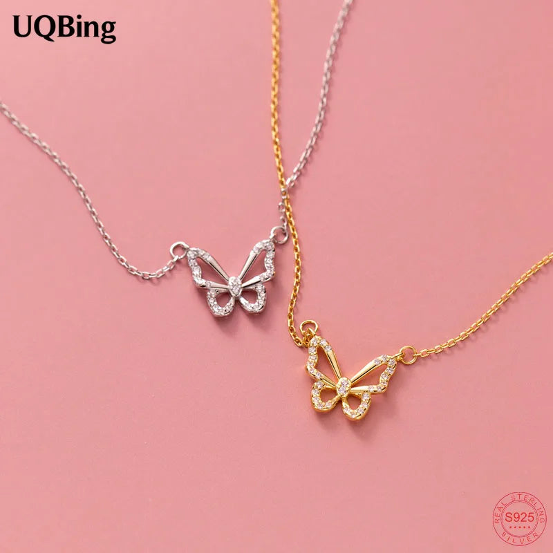 925 Sterling Silver Crystal Butterfly Pendant Necklace for Women
