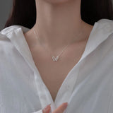 925 Sterling Silver Crystal Butterfly Pendant Necklace for Women