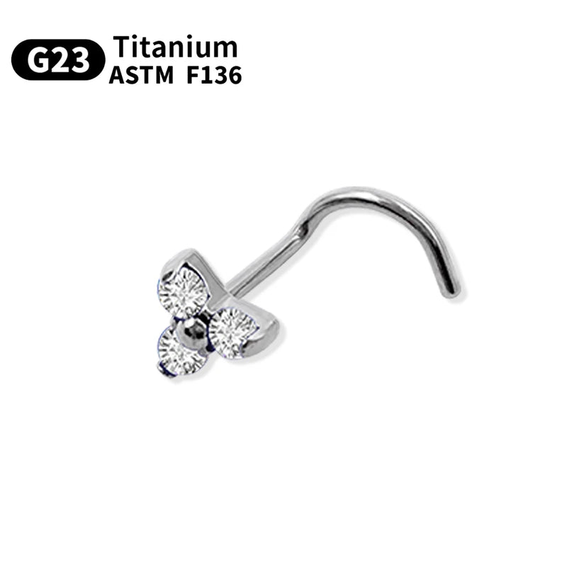 Opal Flower Nose Ring & Ear Studs Titanium CZ Nose Ring
