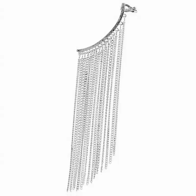 Punk Long Tassel Chain Ear Cuff Clip Earrings Silver Hook Earring Jewelry