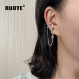 Silver Elf Clip Earrings Star Crystal Tassel Chain Ear Cuff