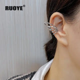 Silver Elf Clip Earrings Star Crystal Tassel Chain Ear Cuff