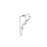 Silver Elf Clip Earrings Star Crystal Tassel Chain Ear Cuff
