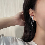 Silver Elf Clip Earrings Star Crystal Tassel Chain Ear Cuff