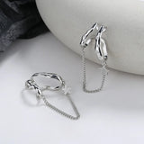 Silver Elf Clip Earrings Star Crystal Tassel Chain Ear Cuff