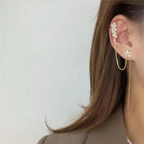 Crystal Flower Long Earring Silver Chain Earclip