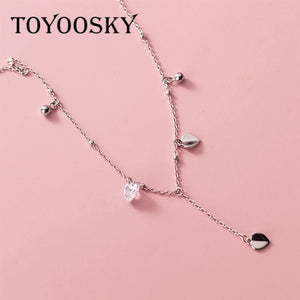 925 Silver Tassel Choker Necklace with Crystal Women Jewelry