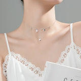 925 Silver Tassel Choker Necklace with Crystal Women Jewelry