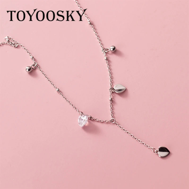 925 Silver Tassel Choker Necklace with Crystal Women Jewelry
