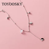 925 Silver Tassel Choker Necklace with Crystal Women Jewelry