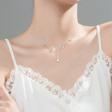 925 Silver Tassel Choker Necklace with Crystal Women Jewelry