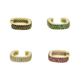 Green Red CZ Square Clip On Earring Colorful No Piercing Stacking Women