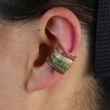 Green Red CZ Square Clip On Earring Colorful No Piercing Stacking Women