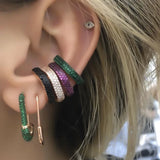 Green Red CZ Square Clip On Earring Colorful No Piercing Stacking Women