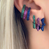 Green Red CZ Square Clip On Earring Colorful No Piercing Stacking Women