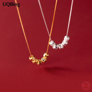 925 Sterling Silver Brushed Lucky Round Beads Choker Necklaces