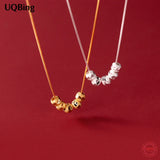 925 Sterling Silver Brushed Lucky Round Beads Choker Necklaces