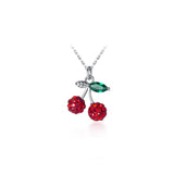 925 Silver Full Red Crystal Cherry Pendant Necklace