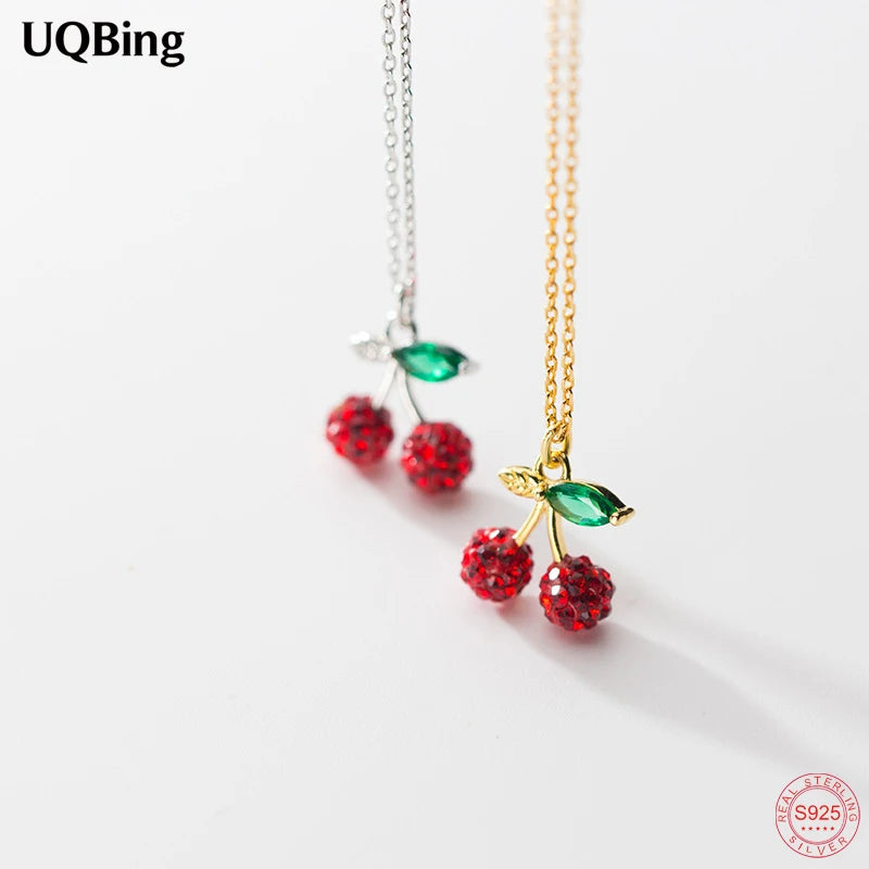 925 Silver Full Red Crystal Cherry Pendant Necklace