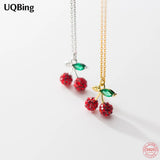 925 Silver Full Red Crystal Cherry Pendant Necklace