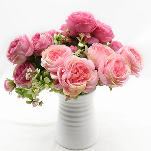 1 Peony Bouquet 5 Forks 9 Flowers Wedding Home Decor Artificial DIY Arrangement