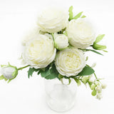 1 Peony Bouquet 5 Forks 9 Flowers Wedding Home Decor Artificial DIY Arrangement
